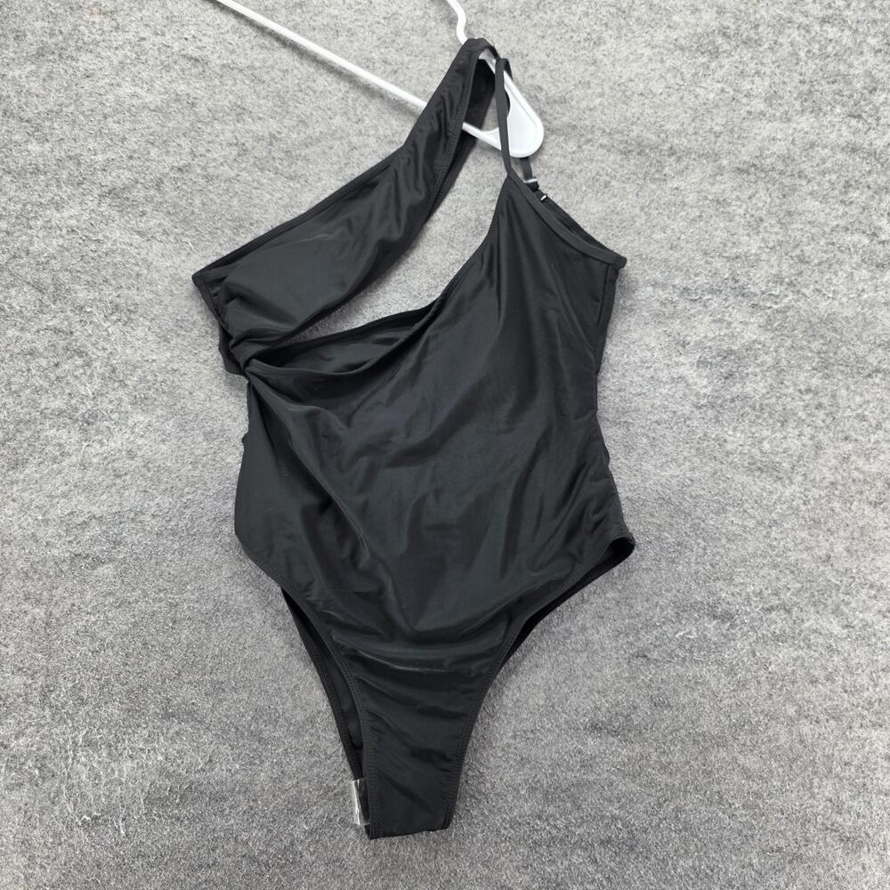 PRETTYLITTLETHING One Piece Womens 8 Black Asymmetric Double Strap Swimsuit